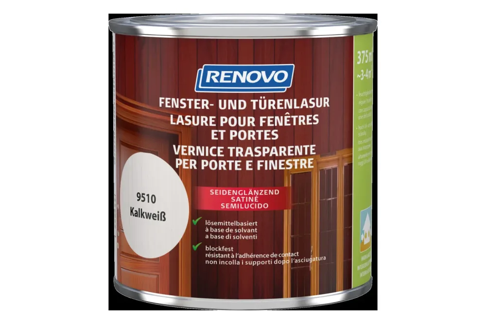 Renovo Fenster- und Türenlasur | Kalkweiss | 0.375 l | Seidenglanz