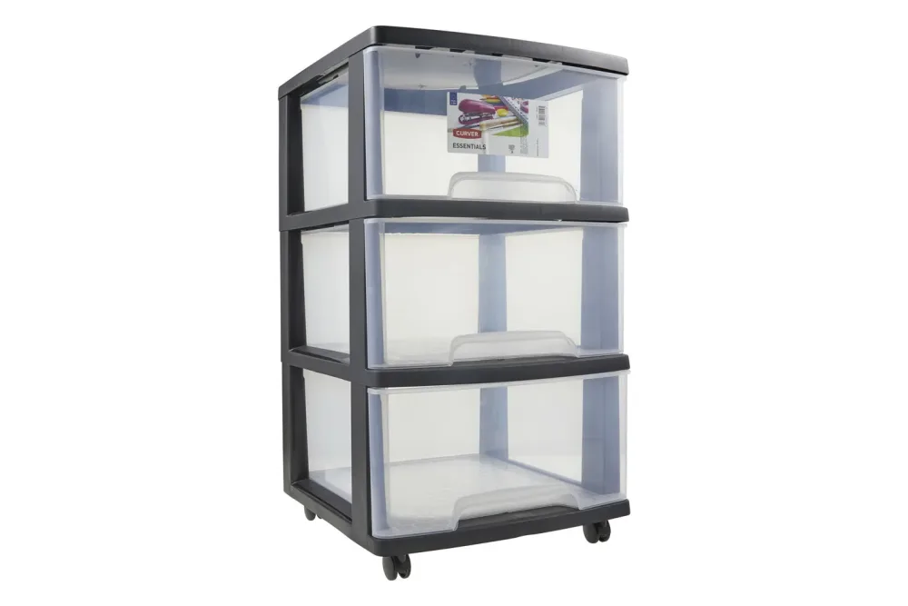 Curver Essentials Schubladenturm Schwarz-Transparent | 37 × 39 × 67 cm | 60 L