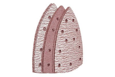 Wolfcraft 1189000 Multischleifpapier-Set mit Klett, gelocht Körnung 40, 80, 120 Eckmaß 95 mm 15 St.