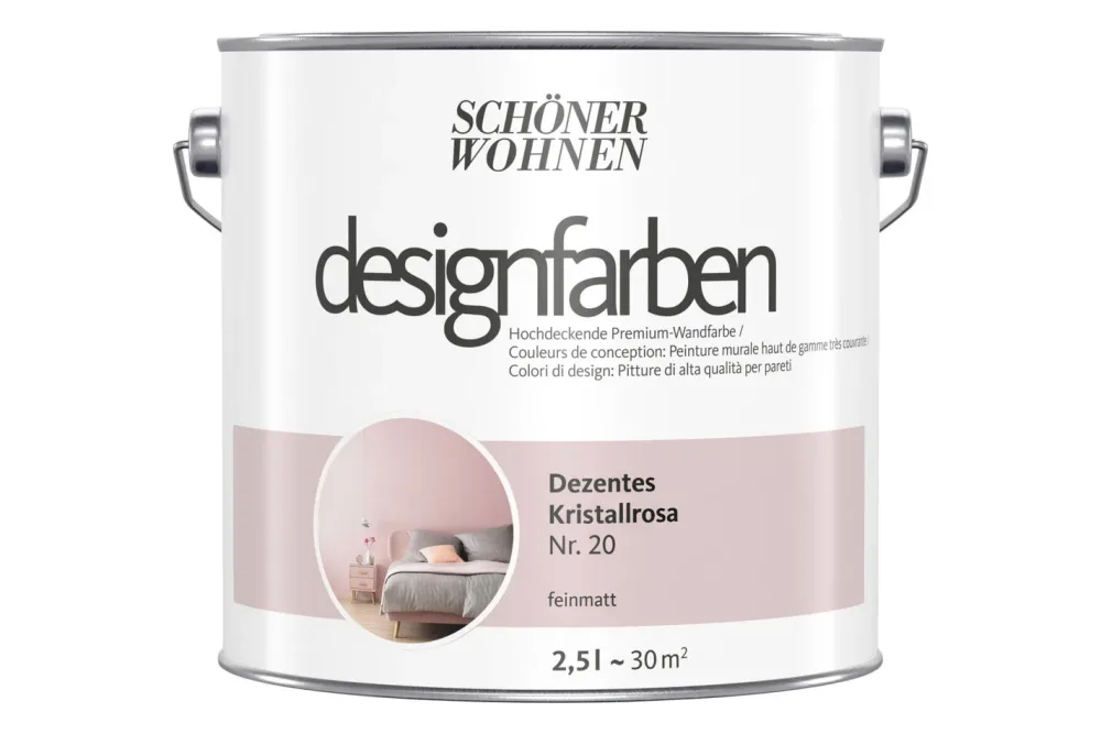 Designfarben, Hochdeckende Premium-Wandfarbe, kristallrosa, feinmatt, 2.5L