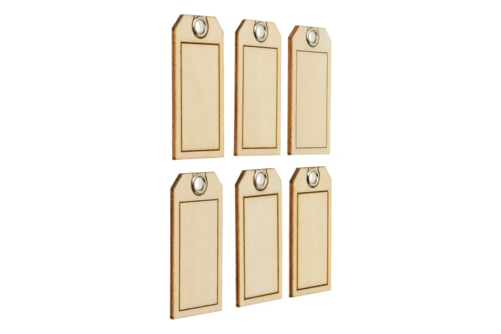 Glorex Holzetiketten mit Loch | 2.2 × 4.3 cm | 6 Stück