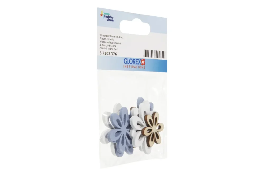 Glorex Streuteile Blumen Holz | 3-4 cm | 9 Stück