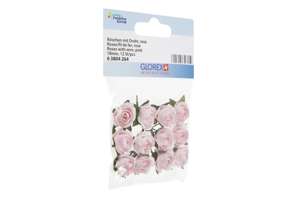 Glorex Röschen mit Draht Rosa | 18 mm | 12 Stück