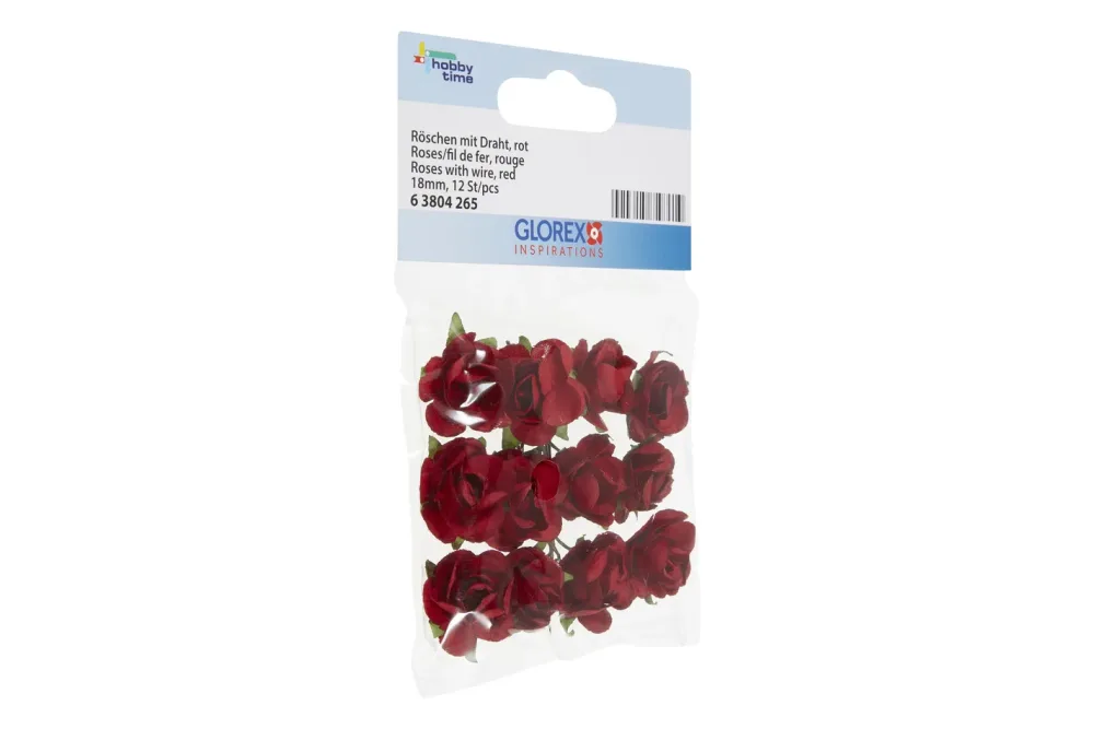 Glorex Röschen mit Draht Rot | 18 mm | 12 Stück