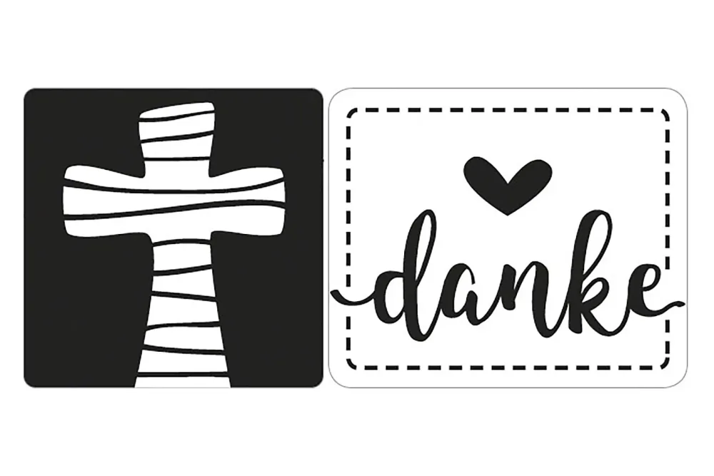 Rayher Labels Kreuz + Danke | 2.3 × 2.3 cm | 2.8 × 2.4 cm | 2 Stück