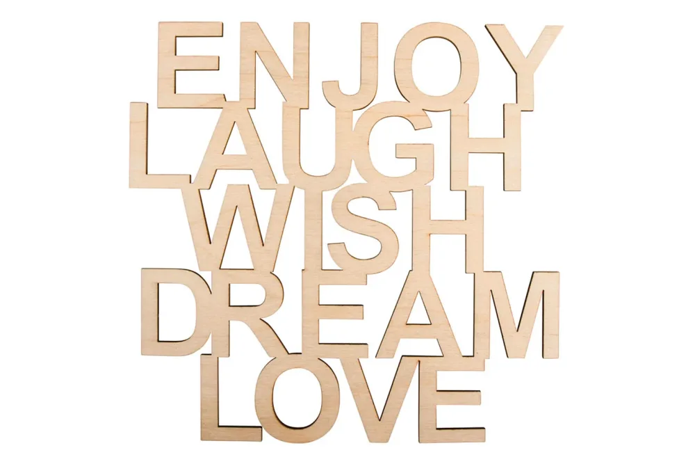 Rayher Holzschrift Enjoy Laugh Wish | 18.7 × 18 × 0.4 cm