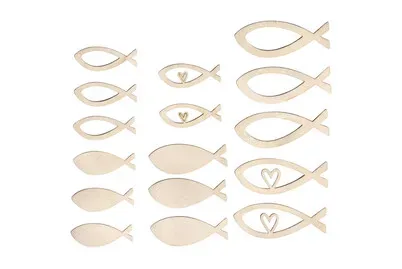 Furnierholz Fische, 4-6cm, Stärke 1mm, SB-Btl. 16Stück
