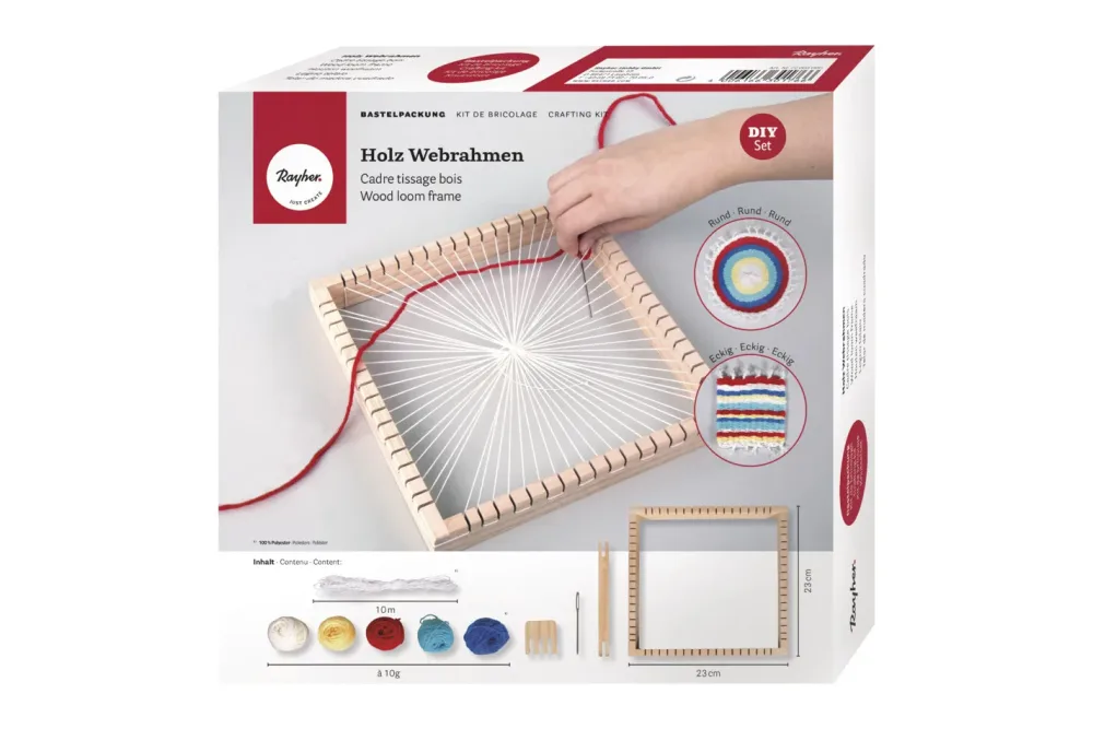 BP Holz Webrahmen, FSC 100%, quadratisch, 23x23cm, Webbreite 18cm, Box 1Set