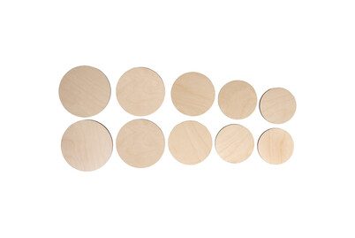 Holz Platten Set S, FSC Mix Credit, 7,5-10,5cm ø,Stärke 4mm, SB-Btl. 10Stück