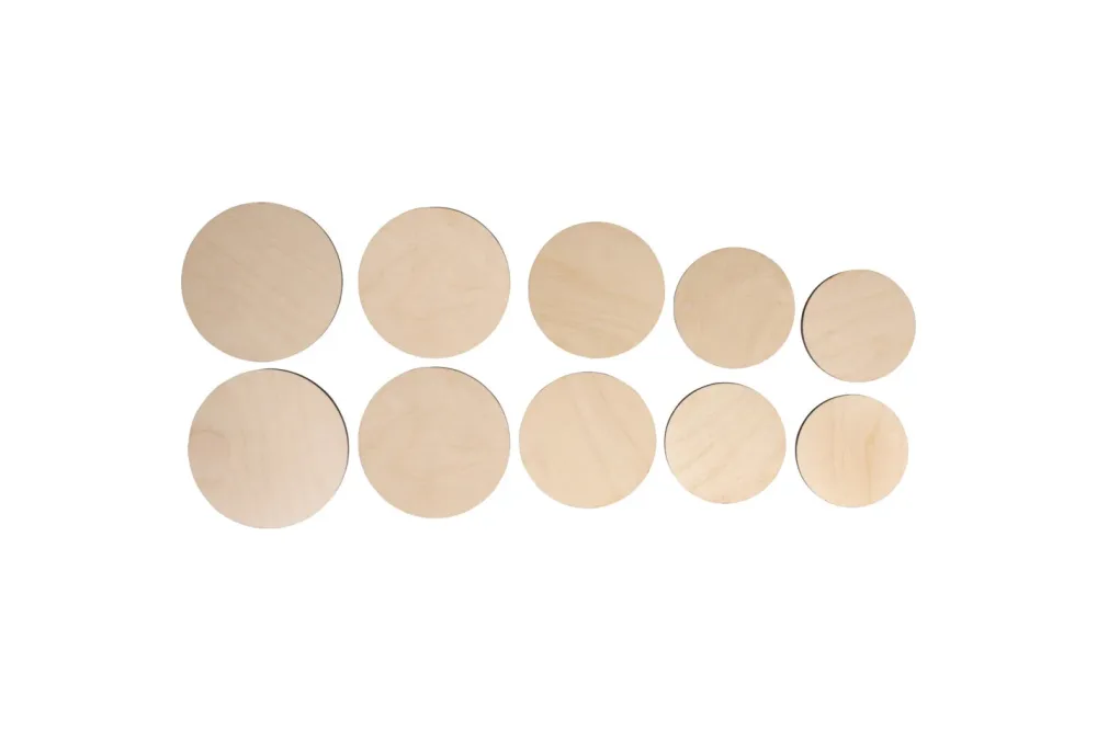 Holz Platten Set S, FSC Mix Credit, 7,5-10,5cm ø,Stärke 4mm, SB-Btl. 10Stück