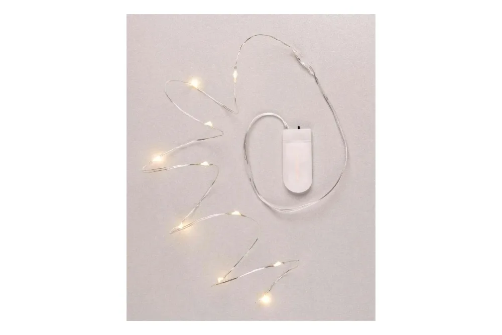 LED-Mini-Lichterkette 10 Lichter. Timer, Cr2032 Batterie 1,1m