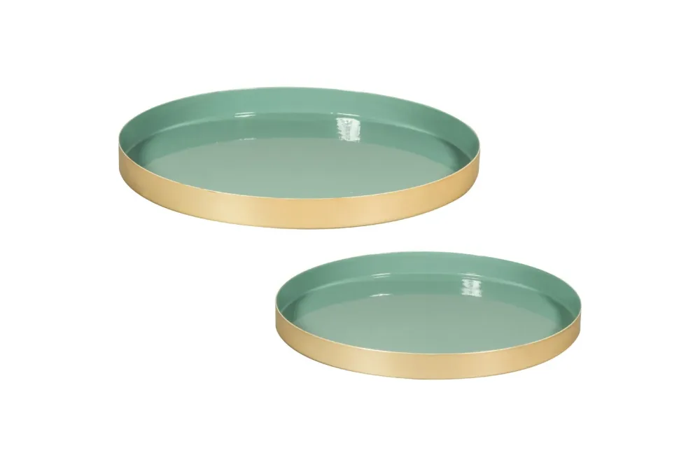 Metall Deko Tablett, 20+25cm ø, 2farbig, mit Moosgummi Pads, Set 2Stück
