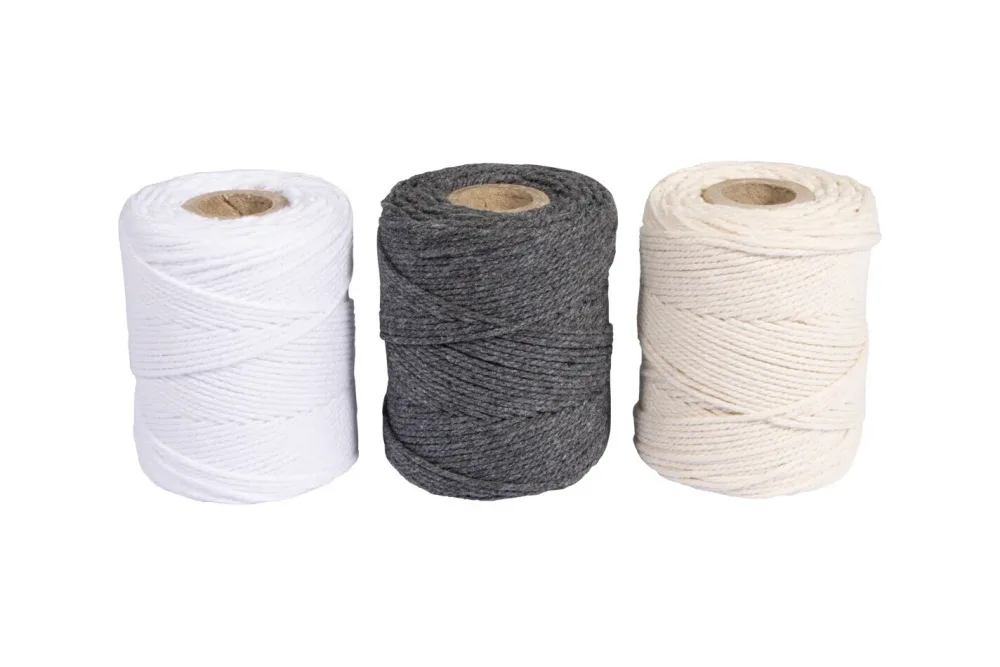 Makramee Garn, sortiert, 1mm ø, 3x ca. 50g, 3 Spulen à 65m