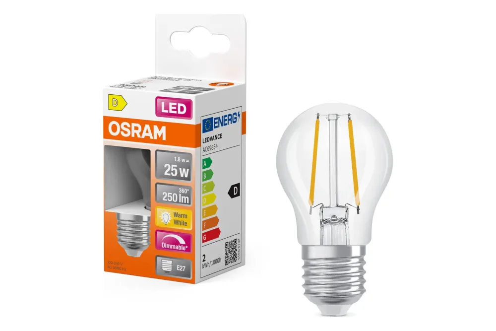 LED Tropfen P25 dim 1,8W 827 fil E27 ww