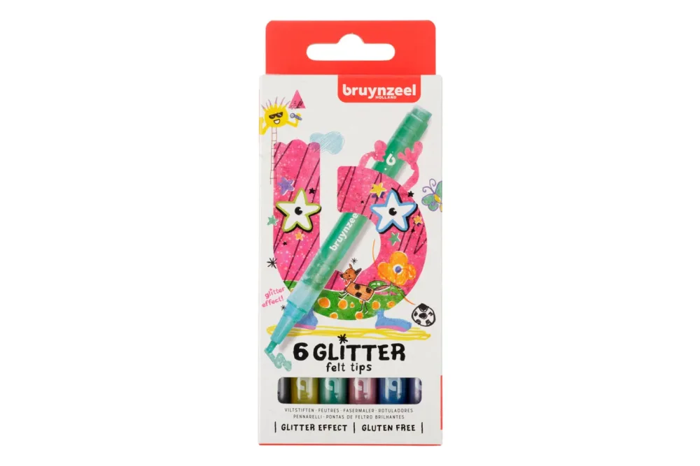 BRUYNZEEL Glitzer Fasermalerset Kids 60126006 6 Farben