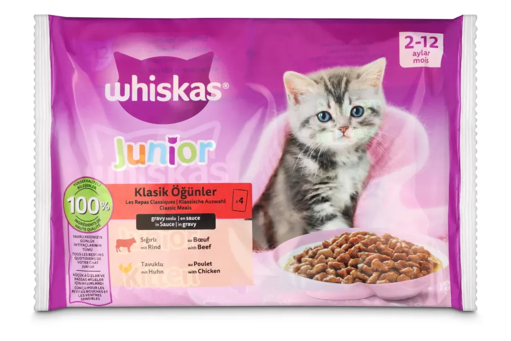 Whiskas Junior Katzenfutter in Sauce Rind & Huhn 4x85g