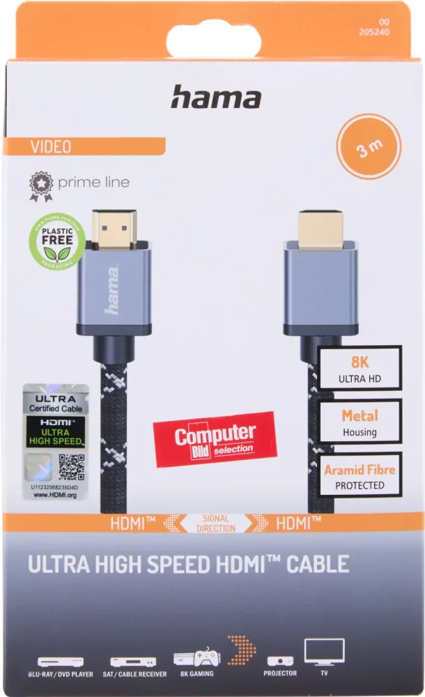 HAMA 205240 UHS HDMI 8K M/M 3M - HDMI-Kabel (Grau/Schwarz)