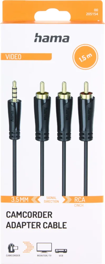 HAMA 00205154 CABLE AUX3-4POL/3XRCA M/M 1.5M - Verbindungskabel (Schwarz)
