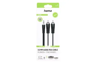 Hama -  Kabel Audio 3,5-2x RCA Schwarz 1,5m, 1,5 Meter