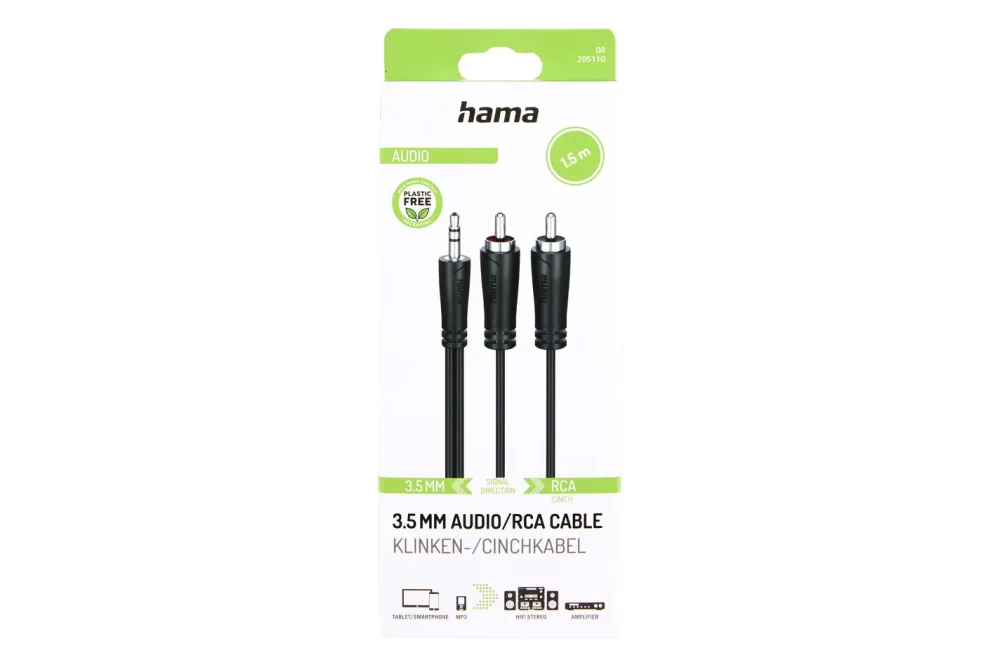 Hama -  Kabel Audio 3,5-2x RCA Schwarz 1,5m, 1,5 Meter
