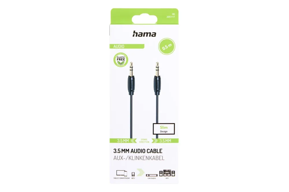 hama 00205117 Audio-Kabel, 3,5-mm-Klinken-St. - St., Stereo, vergoldet, ultradünn, 0,5 m