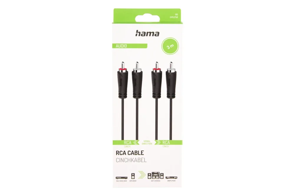 hama 00205258 Audio-Kabel, 2 Cinch-Stecker - 2 Cinch-Stecker, 3,0 m