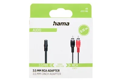 hama 00205186 Audio-Adapter, 2 Cinch-Stecker - 3,5-mm-Klinken-Kupplung Stereo