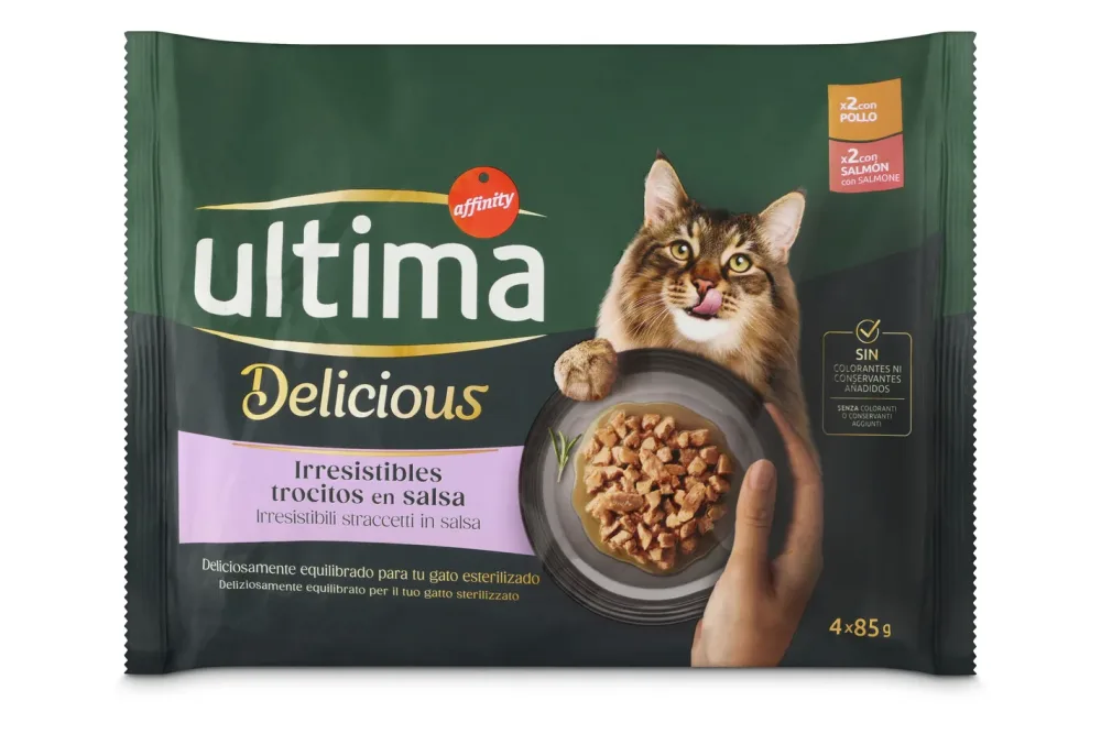 Sparpaket Ultima Delicious Adult Sterilized 96 x 85 g - Huhn und Lachs