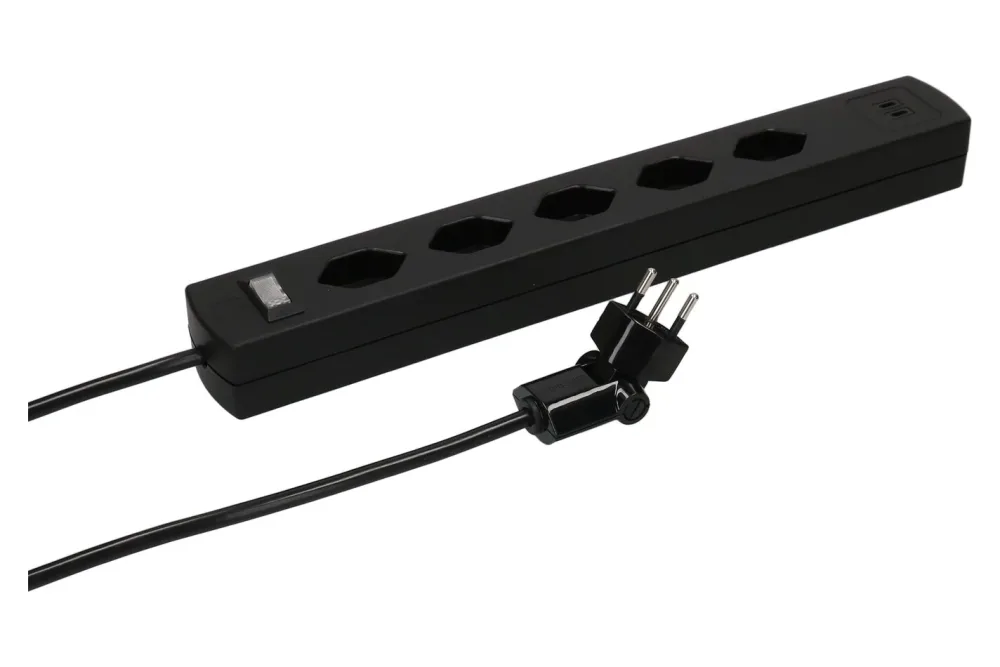 Max Hauri Steckdosenl. Safety Line 5x Typ 13 90° sw Scha. USB Mag. 2m cli.