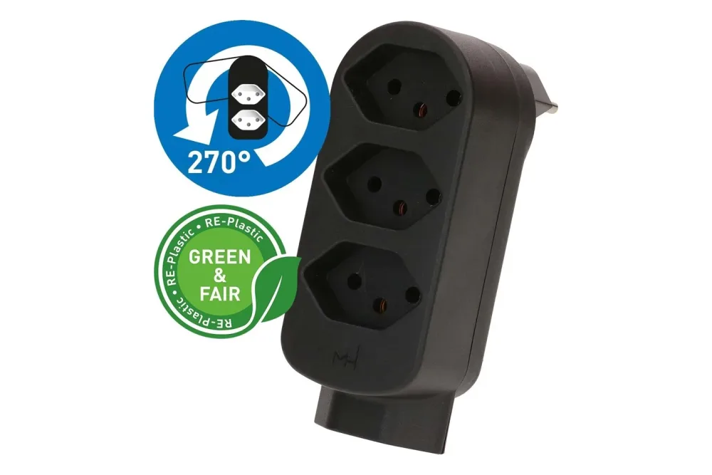 Max Hauri Abzweigstecker Adapt 3+1x Typ 13 schwarz drehbar Green+Fair