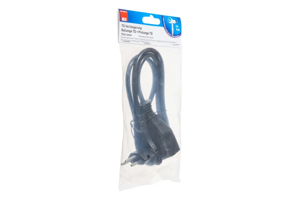 Max Hauri TD-Verlängerung H05Vv-F3G1.0 1m schwarz Flachwinkelstecker Typ 12