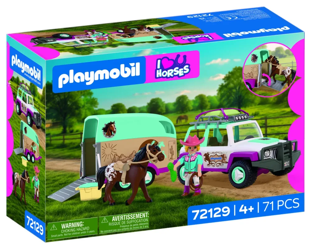 Playmobil - 72129 Geländewagen mit Pferdeanhänger, Multicolor