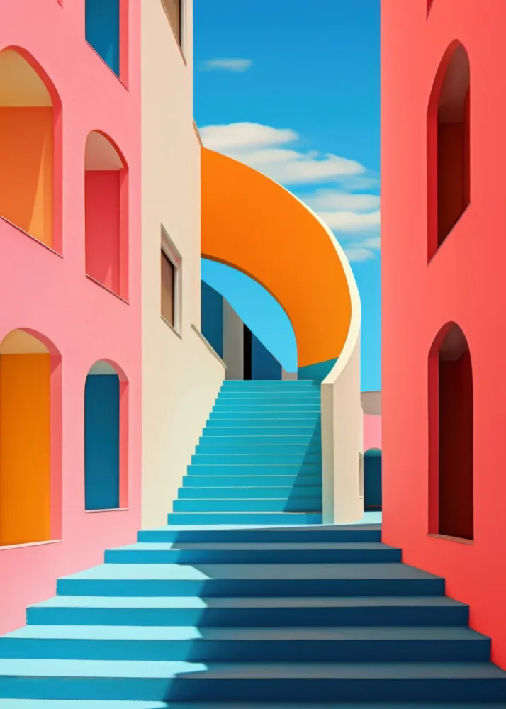 Canvas 65x97 cm Escaliers Bleu