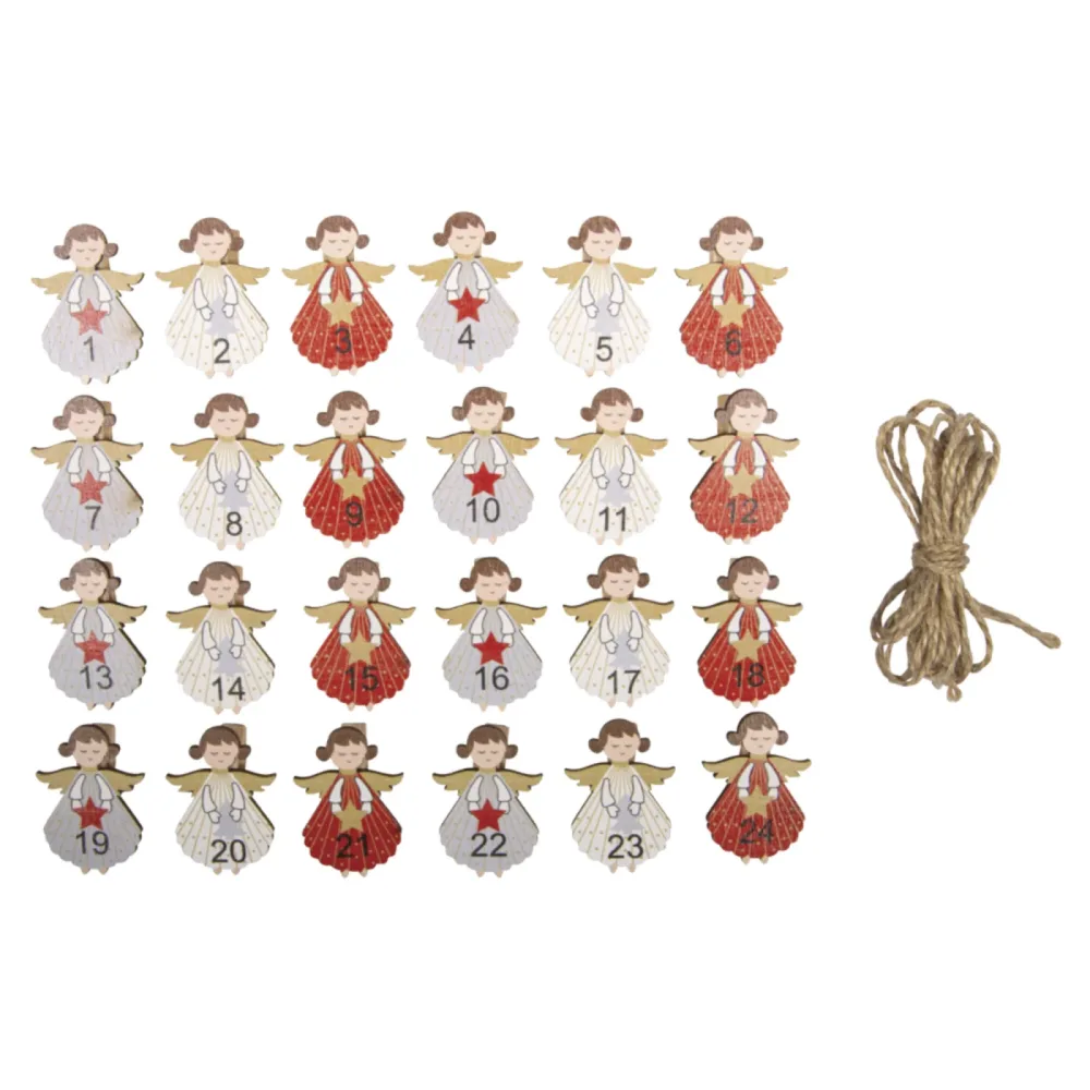 Adventszahlen Engel 1-24, FSC 100%, 4x3cm, Klammern+Kordel, SB-Btl. 1Set