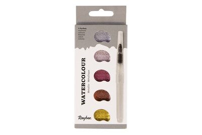 Watercolour Metallic, 5 Farben 25x45mm, inkl. H2O Pinsel,