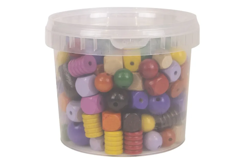 Holzperlen bunt, FSC 100%, 16-25mm ø, bunt gemischt, Dose 350g