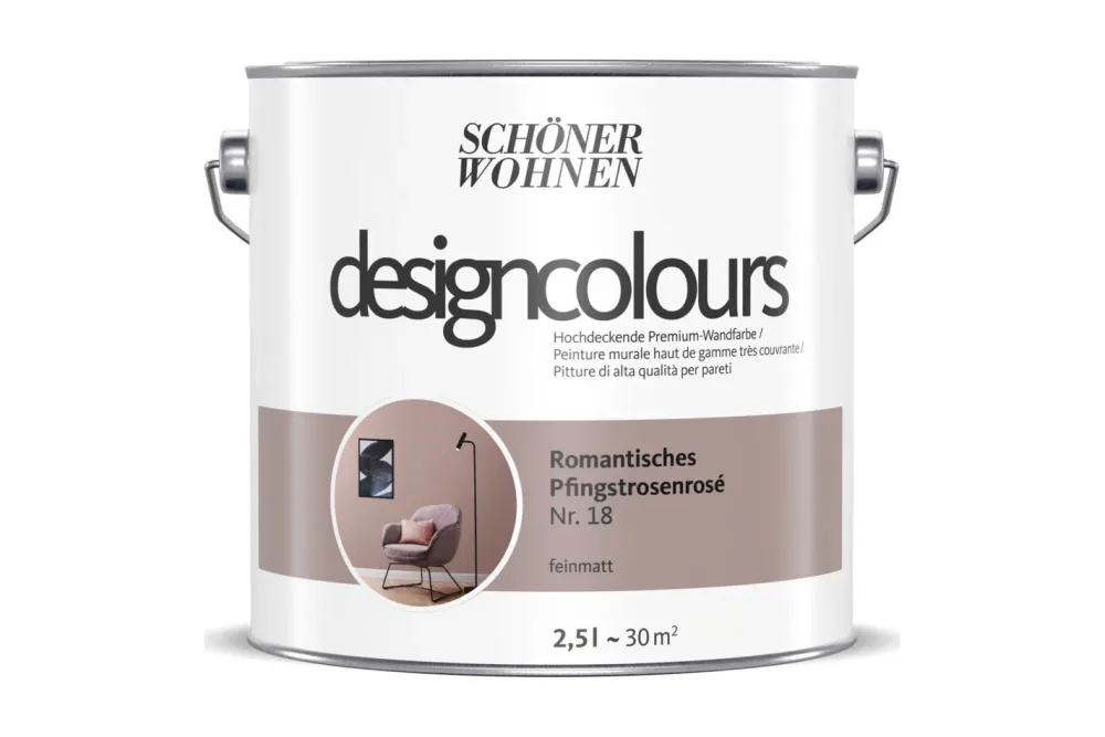 Designfarben, Hochdeckende Premium-Wandfarbe, pfingstrosenrosé, feinmatt, 2.5L