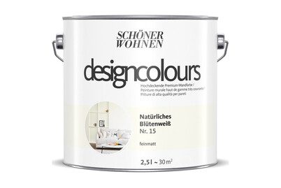 Designfarben, Hochdeckende Premium-Wandfarbe, blütenweiss, feinmatt, 2.5L
