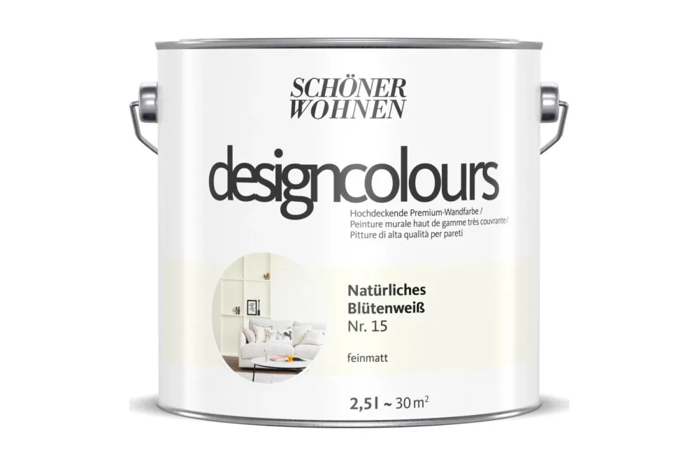 Designfarben, Hochdeckende Premium-Wandfarbe, blütenweiss, feinmatt, 2.5L
