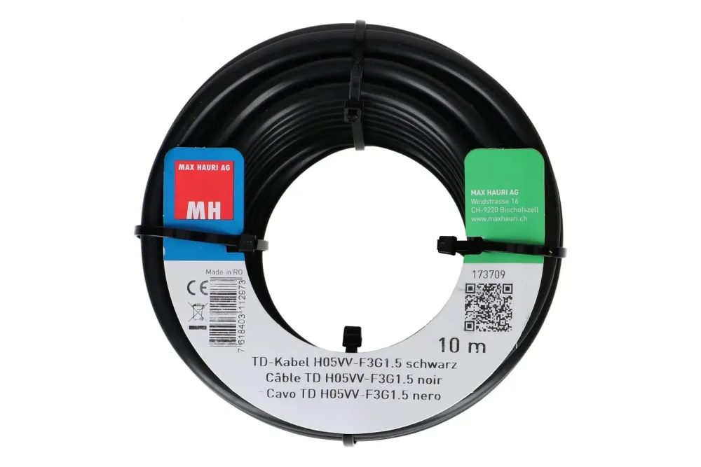 Max Hauri AG TD-Kabel H05Vv-F3G1.5 10m schwarz