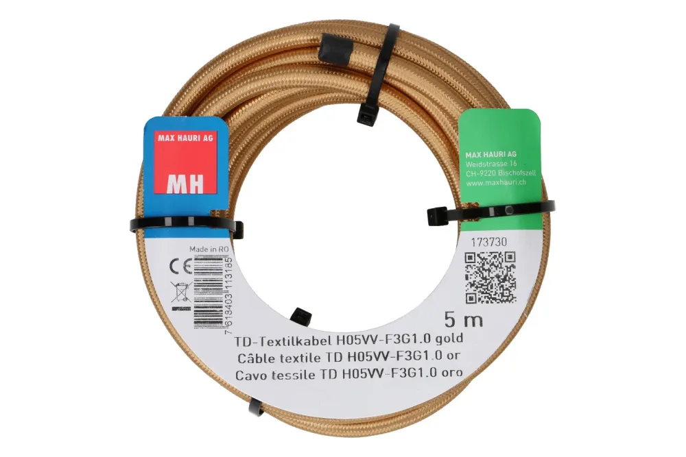 Max Hauri AG TD-Textilkabel H05Vv-F3G1.0 5m gold
