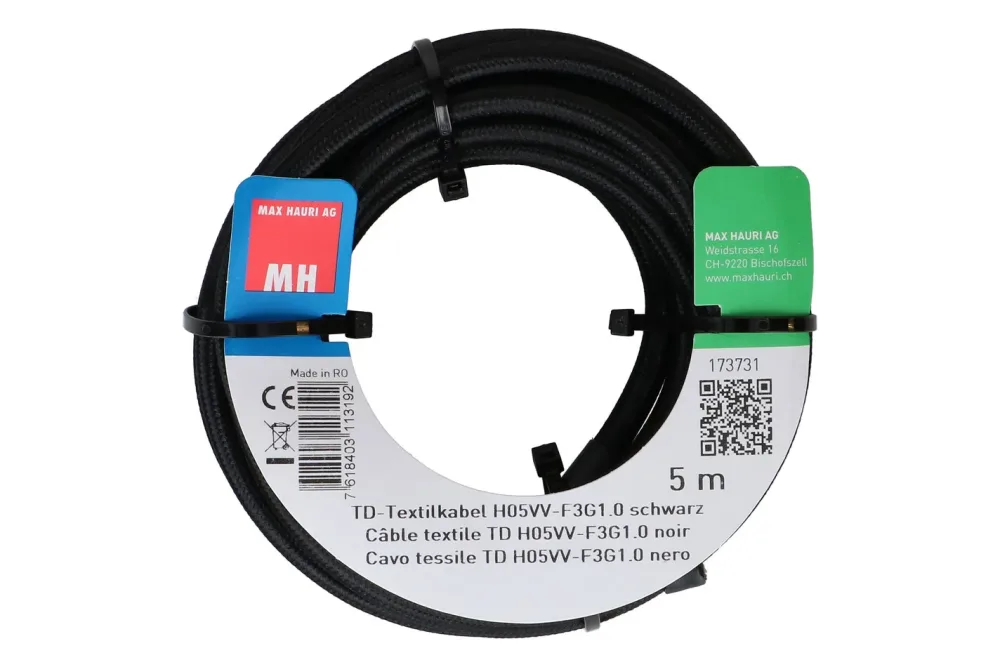 Max Hauri AG TD-Textilkabel H05Vv-F3G1.0 5m schwarz