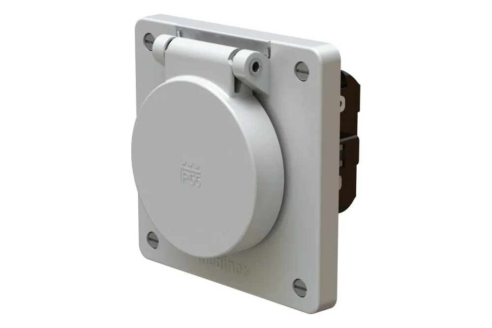 Max Hauri Exo Steckdose 1x Typ 15 Einsatz +Frontset exo Ip55 lichtgrau