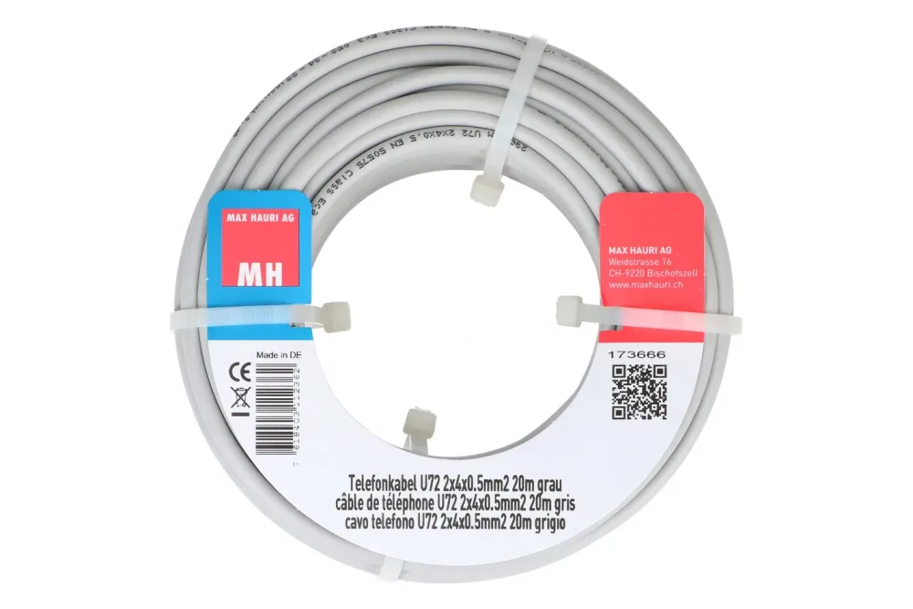 Max Hauri AG Telefonkabel U72 2x4x0.5mm² 20m grau