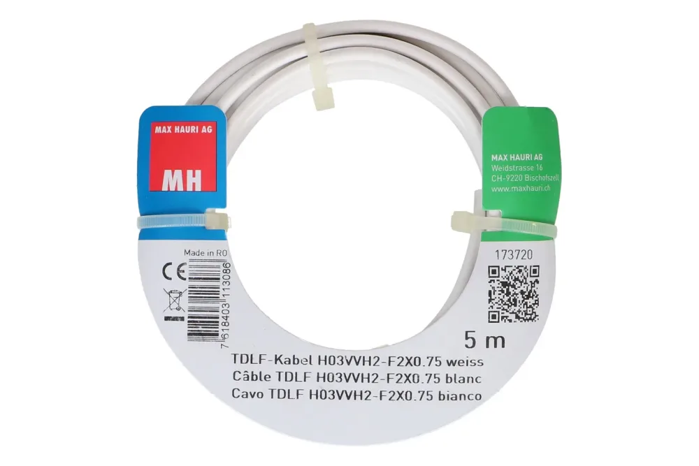 Max Hauri AG TDLF-Kabel H03Vvh2-F2X0.75 5m weiss
