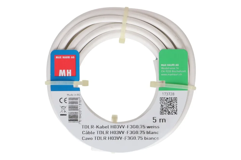 Max Hauri AG TDLR-Kabel H03Vv-F3G0.75 5m weiss