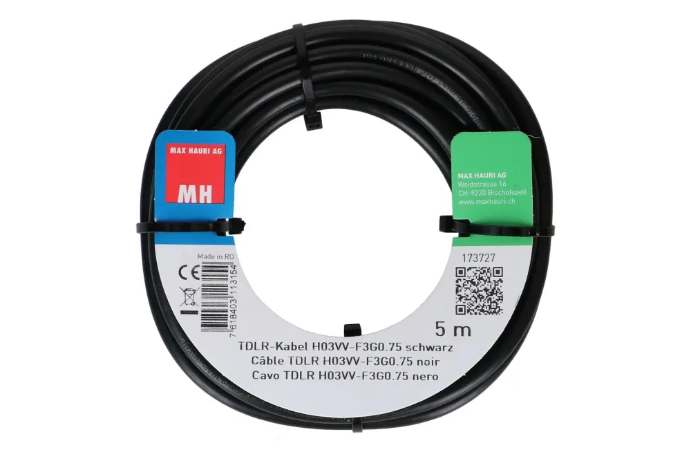 Max Hauri AG TDLR-Kabel H03Vv-F3G0.75 5m schwarz