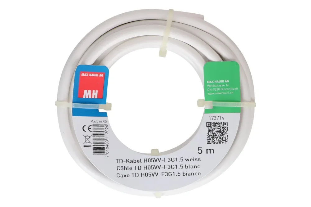 Max Hauri AG TD-Kabel H05Vv-F3G1.5 5m weiss