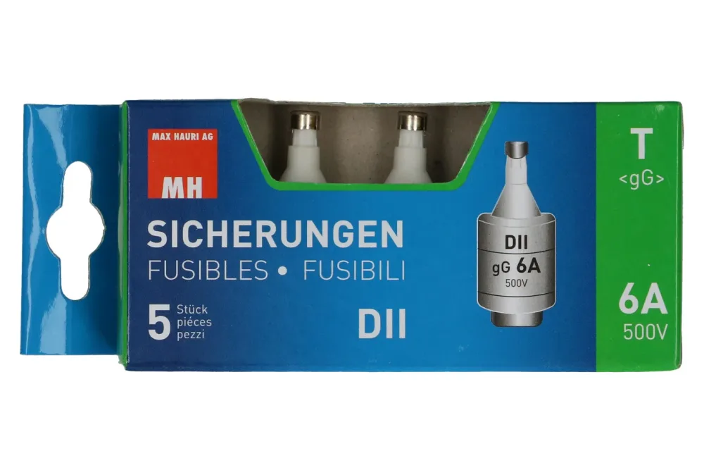 Max Hauri Sicherung 6A träge 500V Dt-Ii / 5 Stück