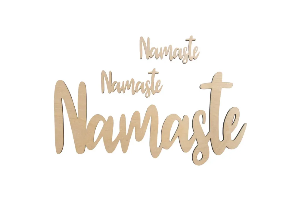 Holz Schrift Namaste , FSC Mix Credit, 8x3,8cm + 25x12cm, SB-Btl. 3Stück